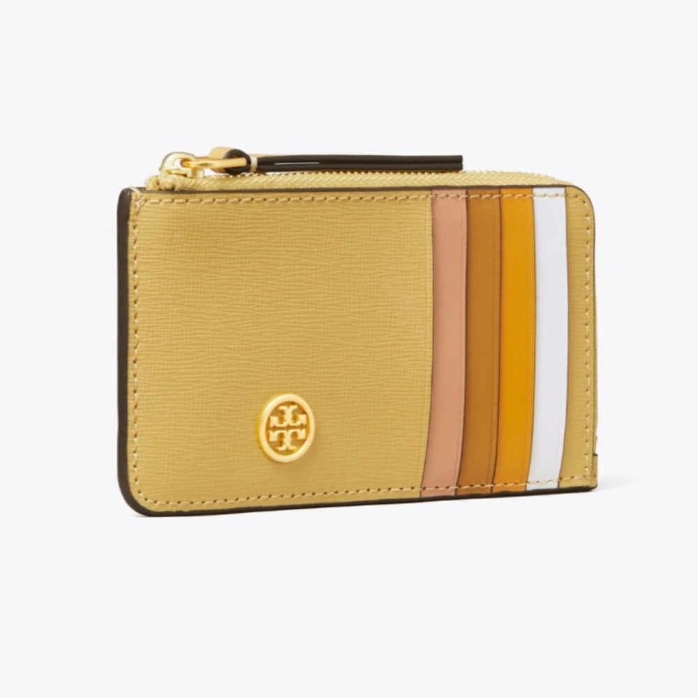 Tory Burch Robinson Color Block Top Zip Card Case - Picture 2 of 3